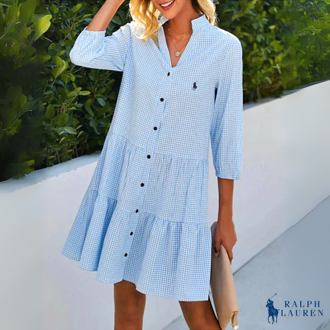 Summer Chemise Gingham V-Neck Button Down Dress by Ꮢ. Ꮮаᴜгеn + Free Ꮢ. Ꮮаᴜгеn Sun Hat