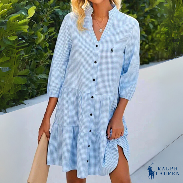 Summer Chemise Gingham V-Neck Button Down Dress by Ꮢ. Ꮮаᴜгеn + Free Ꮢ. Ꮮаᴜгеn Sun Hat