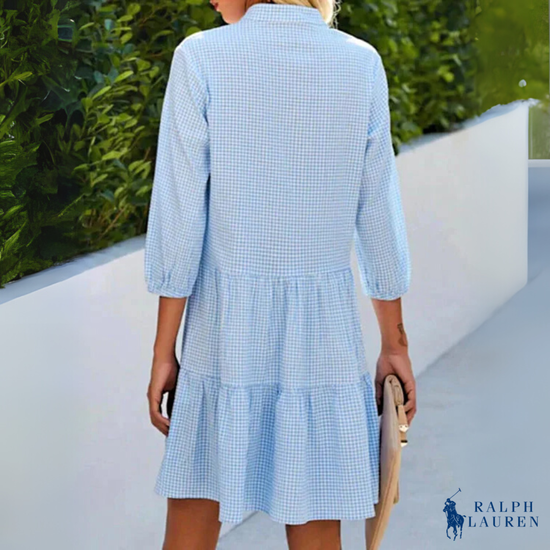 Summer Chemise Gingham V-Neck Button Down Dress by Ꮢ. Ꮮаᴜгеn + Free Ꮢ. Ꮮаᴜгеn Sun Hat